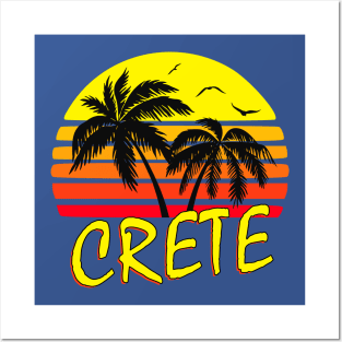 Crete Greece Retro Sunset Posters and Art